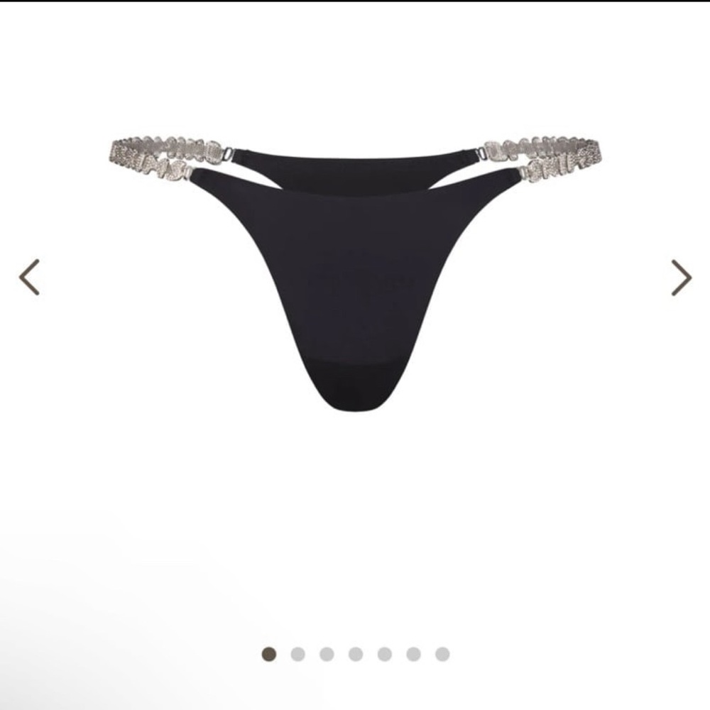Skims Jelly Sheer Crystal Logo Side Thong BLACK NWT